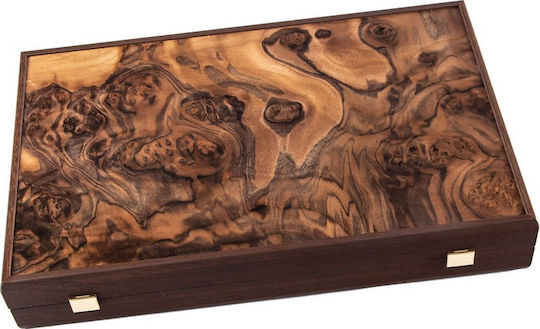 Manopoulos Natural Burl with Pearl Elements Handgefertigt Backgammon Holz mit Spielsteinen 48x48cm