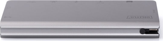 Digitus USB-C Docking Station με HDMI 4K PD Ethernet και συνδεση 2 Οθονών Ασημί (DA-70877)