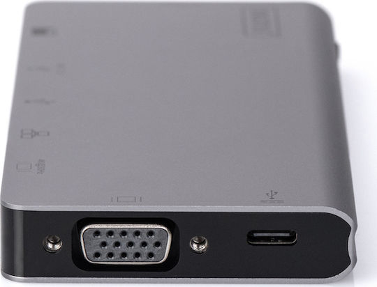 Digitus USB-C Docking Station με HDMI 4K PD Ethernet και συνδεση 2 Οθονών Ασημί (DA-70877)