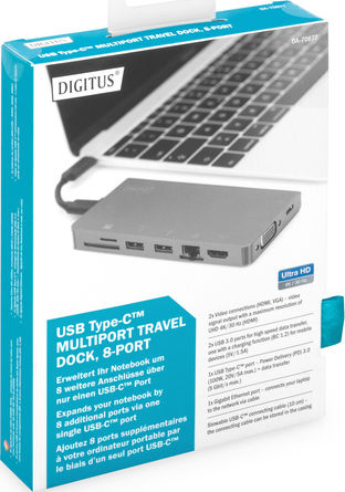 Digitus USB-C Docking Station με HDMI 4K PD Ethernet και συνδεση 2 Οθονών Ασημί (DA-70877)