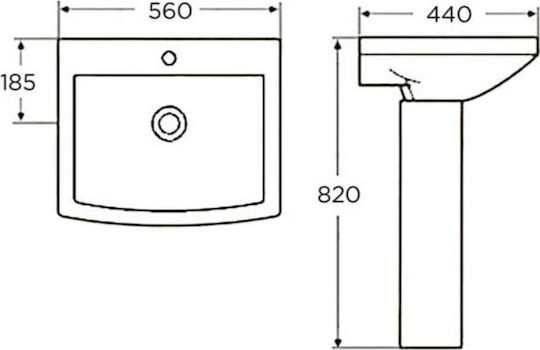 KLP Model Q Επιτοίχιος Νιπτήρας με Κολόνα Πορσελάνης 56x44cm Λευκός