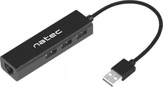 Natec Dragonfly Hub 3 Porturi USB 2.0 cu Conectare USB-A Ethernet