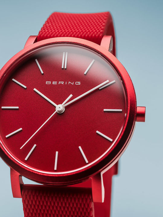 Bering Time True Aurora Мъжки часовник 40мм На батерия с Червено Каучукова Каишка