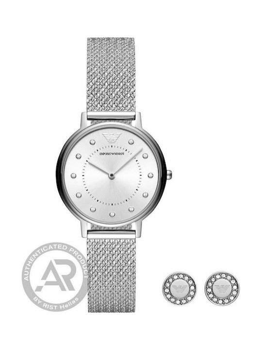 Emporio Armani Uhr Batterie mit Silber Metallarmband AR80029