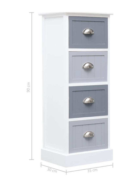 Drawers Storage Made of Wood with 4 Drawers Grey / White L35xW30xH90cm
