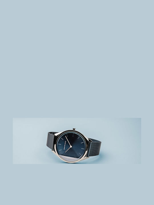 Bering Time Ultra Slim Ανδρικό Ρολόι 39mm Μπαταρίας με Μπλε Μεταλλικό Μπρασελέ