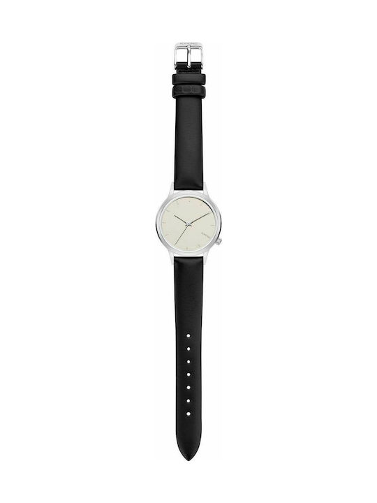 Komono Lexi Mirror Watch with Black Leather Strap