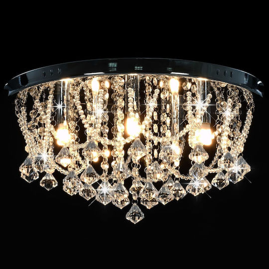 vidaXL Light Round Silver Beads Ceiling Mount Light 45cm Silver with Socket G9 with Crystals