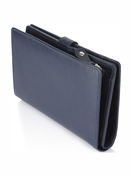 Large Leather Women's Wallet Classic Navy Blue