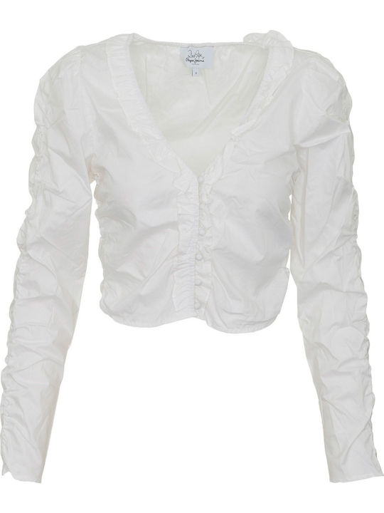 Caroline Women's Denim Long Sleeve Shirt White