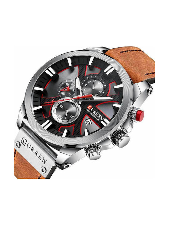 Curren Watch Chronograph Battery with Leather Strap Brown/Silver