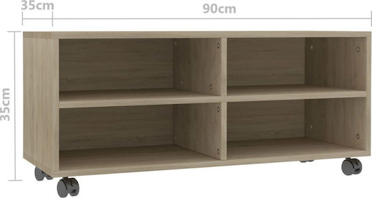 TV-Ständer mit Räder Eiche M90xT35xH35cm