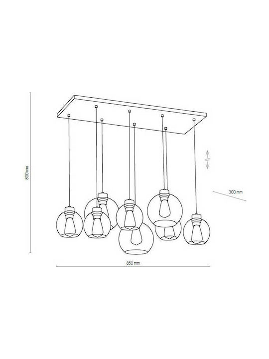 TK Lighting Cubus Suspendat Candelabru Calea ferată pentru 8 Becuri E27 Transparent