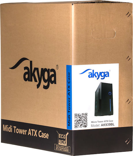 Akyga AK939 Midi Tower Κουτί Υπολογιστή Black/Blue
