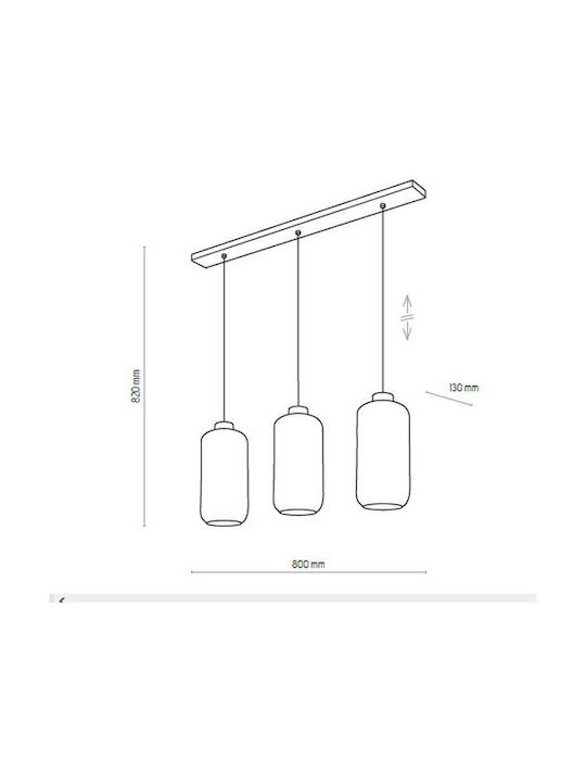 TK Lighting Marco Lustră Trei lumini Calea ferată pentru Soclu E27 Gri