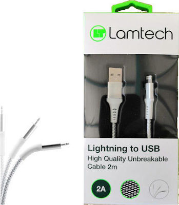 Lamtech Geflochten USB-A zu Lightning Kabel Weiß 2m (LAM450282)