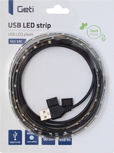 Geti Wasserdicht LED-Streifen USB 5V Kaltweiß Licht 0.9m Typ SMD3528 mit Netzteil