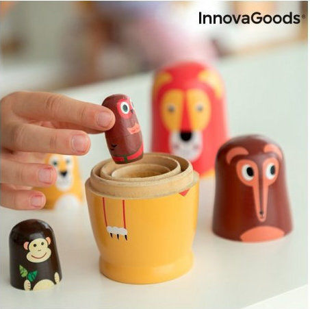 InnovaGoods Tierchen Babuschka mit Tieren aus Holz für 36++ Monate