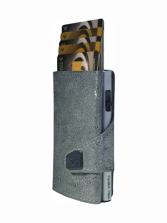 Click & Slide Leather Men's Wallet Cards with RFID and Slide Mechanism Silver
