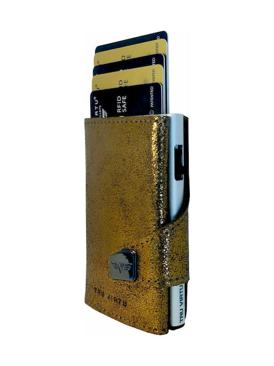 Tru Virtu Click & Slide Men's Leather Card Wallet with RFID και Slide Mechanism Gold