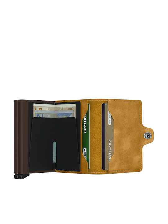 Twinwallet Vintage Δερμάτινο Ανδρικό Πορτοφόλι Καρτών με RFID και Μηχανισμό Slide Κίτρινο