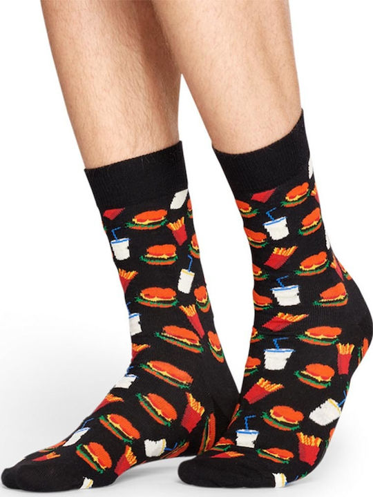 Happy Socks Hamburger Herren Gemusterte Socken Schwarz 1Pack