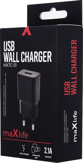 Maxlife Charger Without Cable with USB-A Port Blacks (MXTC-01)