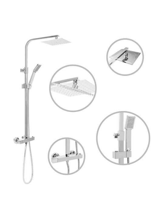 vidaXL Ρυθμιζόμενη Στήλη Ντουζ με Μπαταρία 80 - 120cm Ασημί