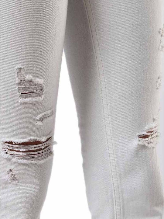 Belthy-Ankle Γυναικείο Jean Παντελόνι με Σκισίματα Λευκό