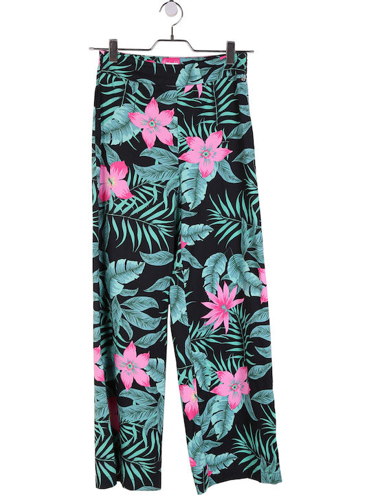 Pepe Jeans Eva Damen Hochtailliert Stoff Palazzo-Hose Blumen Schwarz