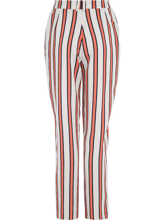 Pilu Damen Hoch tailliert Stoff Hose in Karotten Passform Gestreift Orange