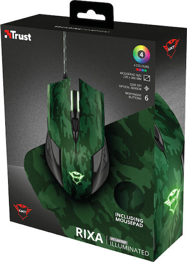 Trust GXT 781 Rixa RGB Gaming Ποντίκι 3200 DPI Πράσινο