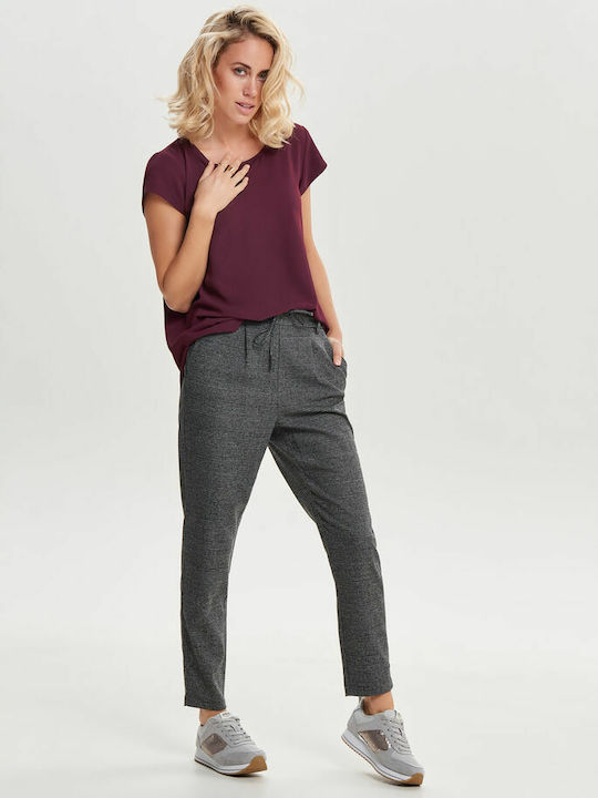 Only Poptrash Women's High Waist Fabric Trousers Checked Gray