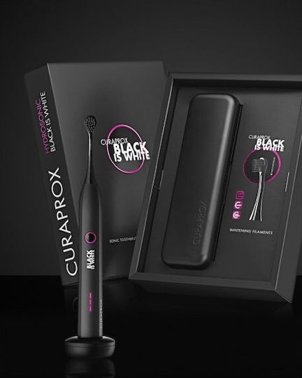 Curaprox Hydrosonic Black is White Periuță de dinți electrică cu Husă de Călătorie Neagră