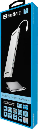 Sandberg USB-C Dockingstation für Laptops mit HDMI 4K PowerDelivery Ethernet und Bildschirmverbindungen 2 Monitore Silber (136-31)