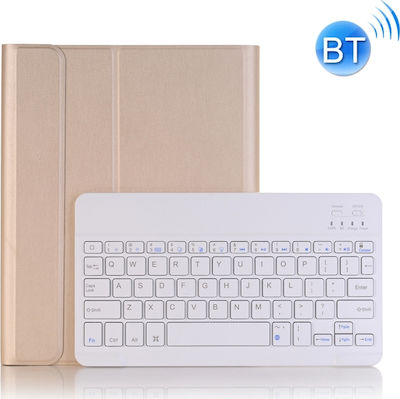 Flip Cover Δερματίνης με Bluetooth Keyboard & Pen Slot Χρυσό (iPad 2019/2020/2021 10.2'')