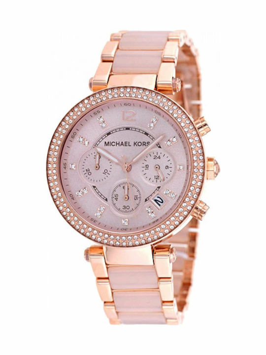 Michael Kors Parker Γυναικείο Ρολόι 39mm Χρονογράφος Μπαταρίας με Ροζ Χρυσό Κεραμικό Μπρασελέ