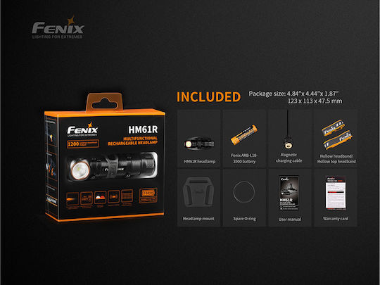 Fenix Wiederaufladbar Stirnlampe LED IP68 mit maximaler Helligkeit 1200lm Schwarz