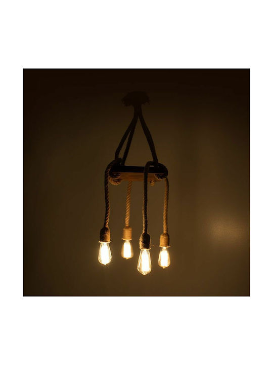 Pakketo PWL-0108 Lustră Candelabru cu frânghie pentru 4 becuri E27 Negru