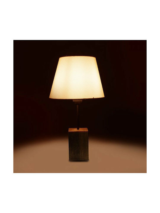 Pakketo PWL-0106 Wood Vintage Table Lamp for Socket E27 with Beige Shade and Brown Base