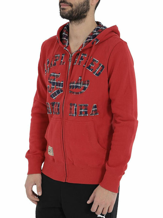 Funky Buddha Herren Sweatshirt Jacke mit Kapuze Rot