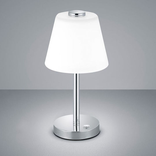 Trio Lighting Emerald Metall Tischlampe LED mit Weiß Schirm und Silber Basis
