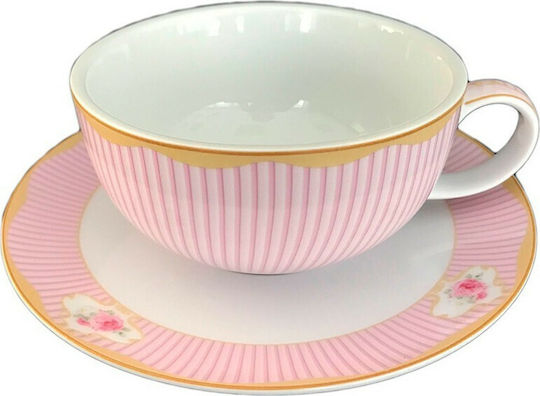 English Floral Set de Ceai cu Cană din Porțelan Roz 2buc