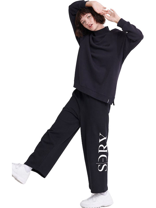 The Edit Wide Leg Lite Παντελόνι Φόρμας Φαρδύ Μαύρο