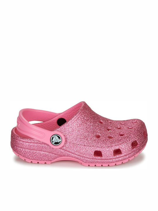 Crocs Παιδικά Ανατομικά Σαμπό Θαλάσσης για Κορίτσι Classic Glitter Ροζ