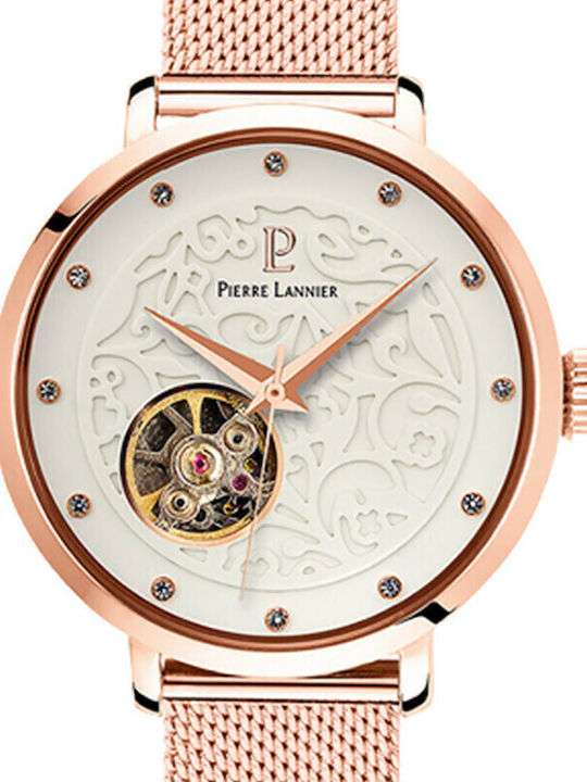 Pierre Lannier Crystals Women's Watch Automatic with Pink Gold Metal Bracelet