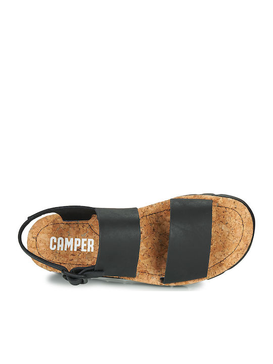 Oruga Leather Women's Flat Sandals in Black Color
