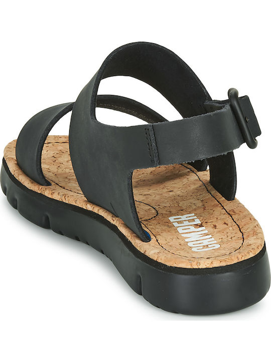 Oruga Leather Women's Flat Sandals in Black Color