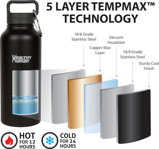 Healthy Human Stein Bottle Recyclable Bottle Thermos Stainless Steel BPA Free 946ml Black