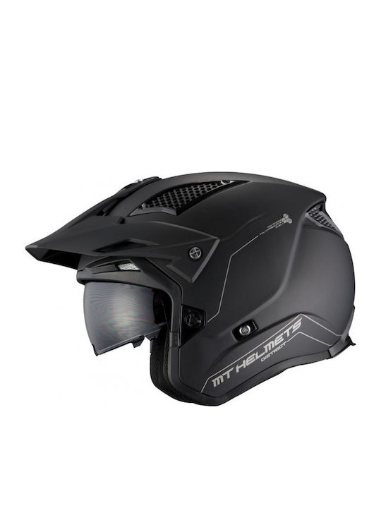 MT District SV Jet Helmet with Sun Visor DOT / ECE 22.05 1200gr Solid A1 Matt Black